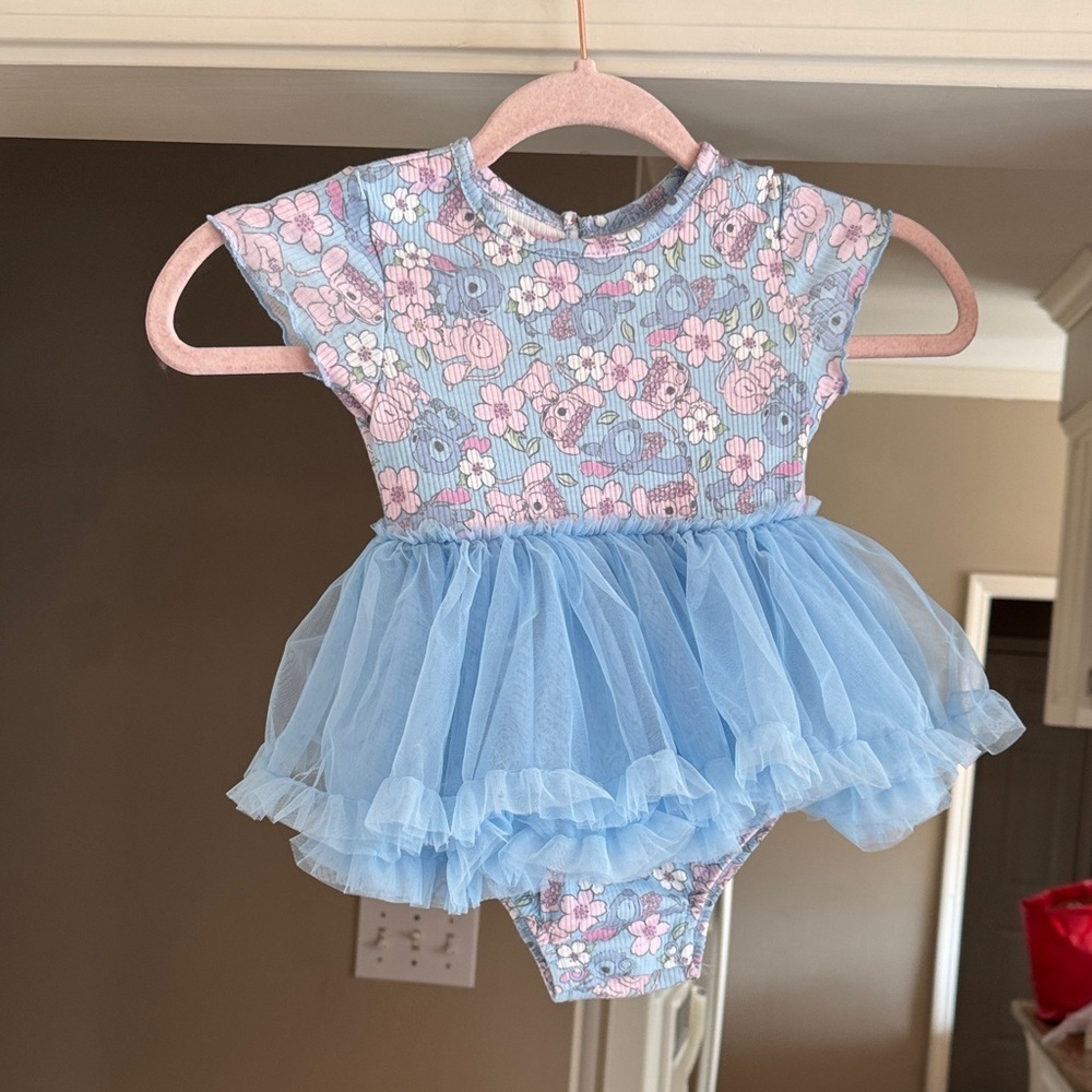 Disney Lilo and Stitch Blue and Pink Floral Bodysuit size 24 mo